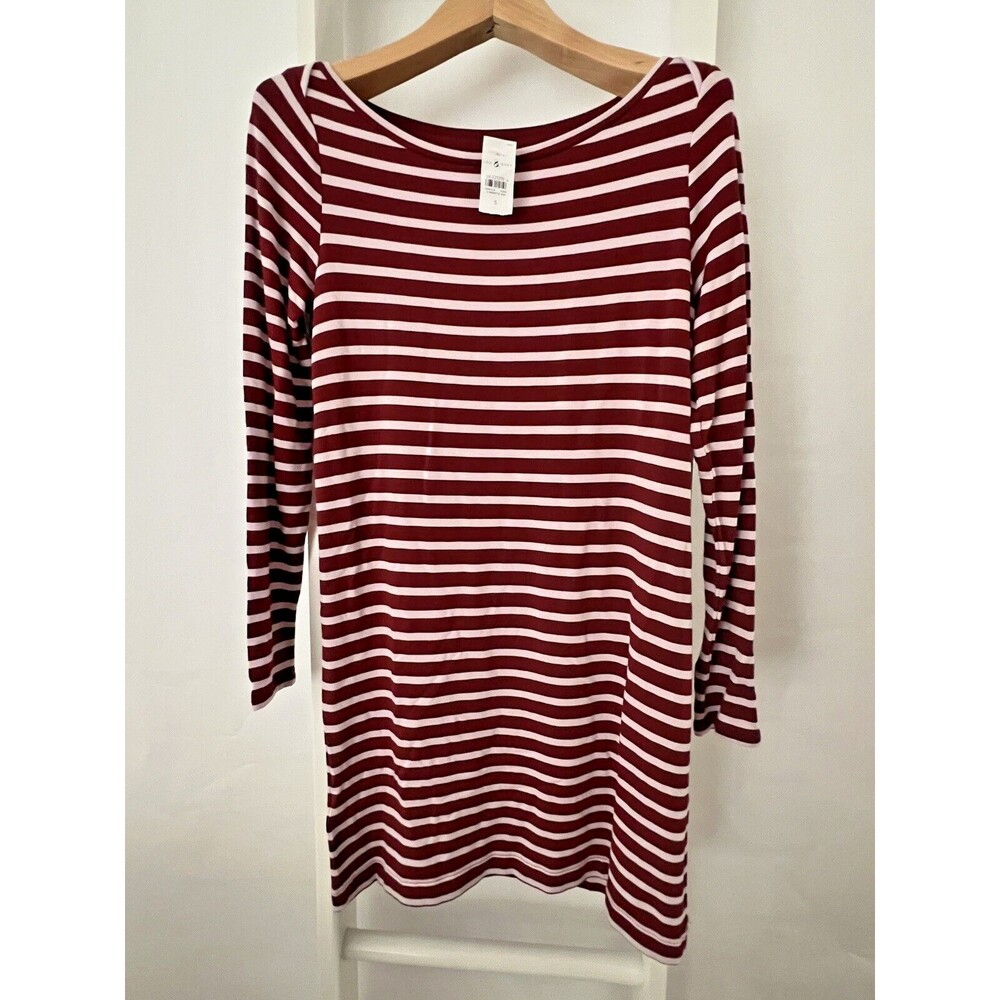 Lou & Grey Dress Womens Small Red Pink Stripe Knit Long Sleeve Knee Length NEW
